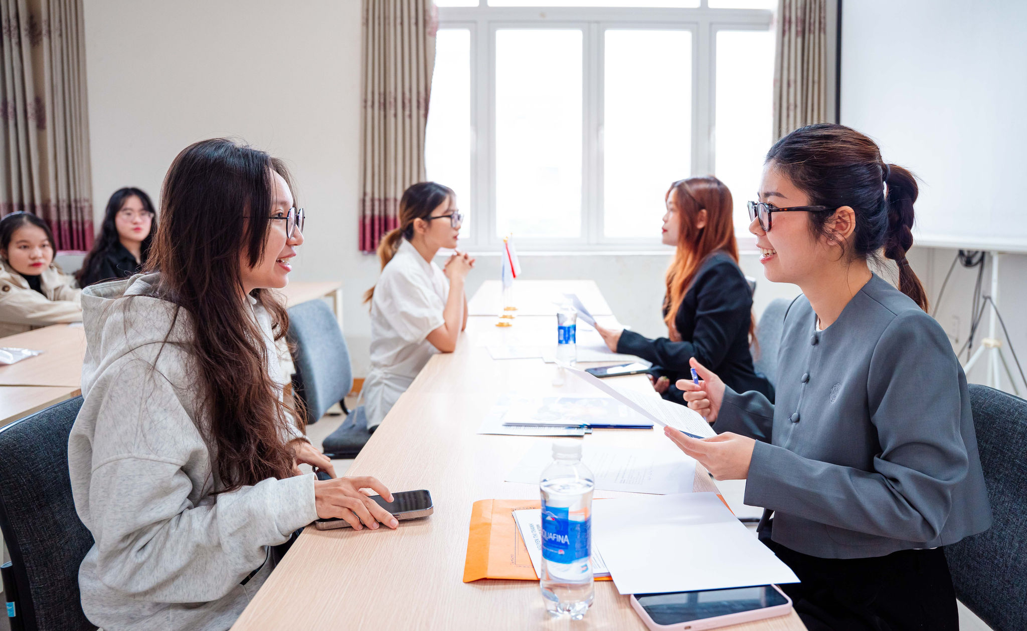 Students taking part in a university career and interview session